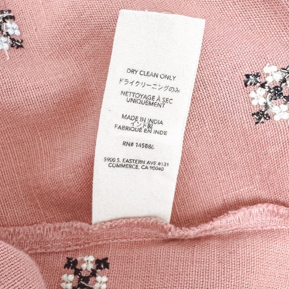 the Great. Clementine Cotton Linen Rosette Embroidered Blouse Shirt Pink 2 - Picture 8 of 9